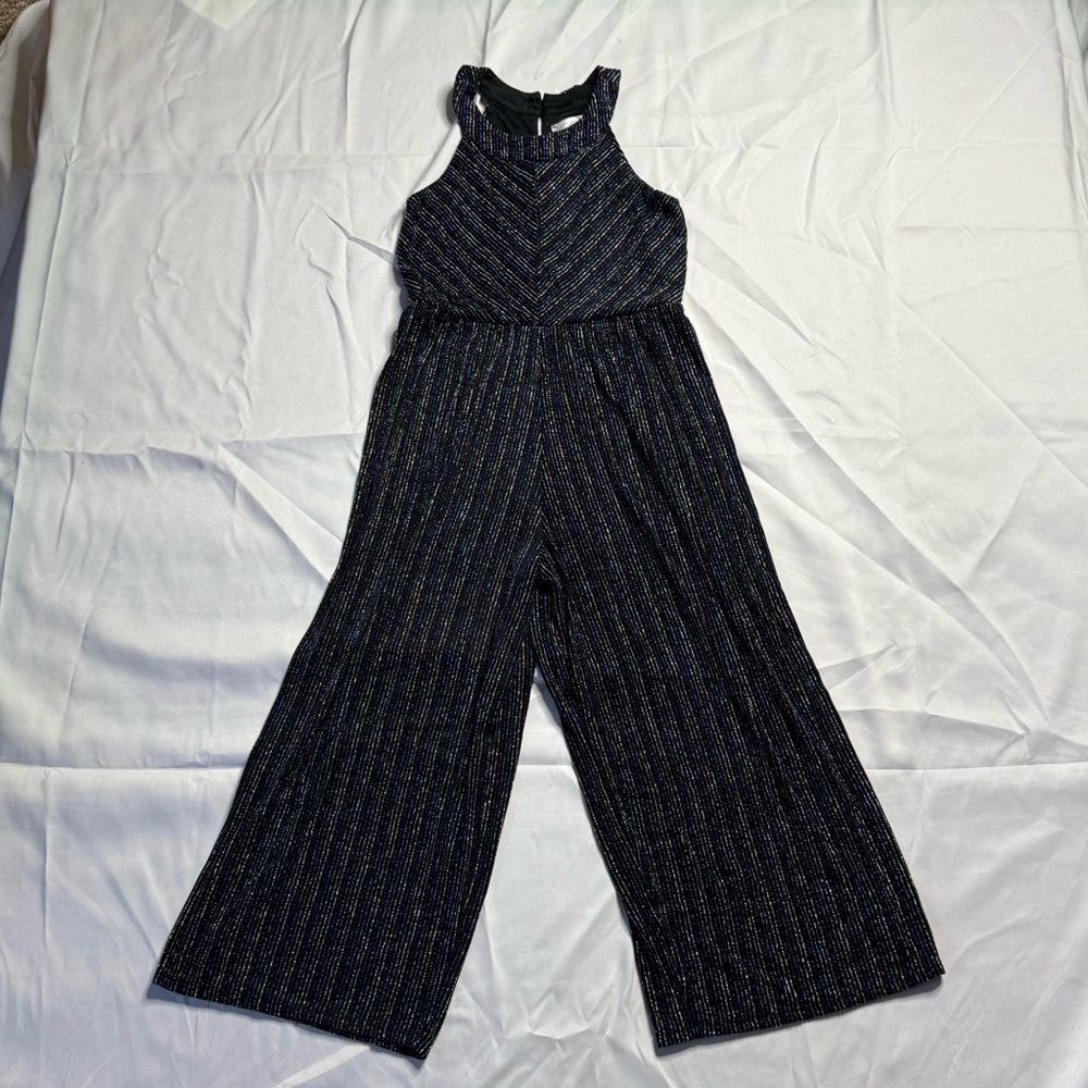 Knitworks Black Fabric with sparkley multi-colored stripes Size12